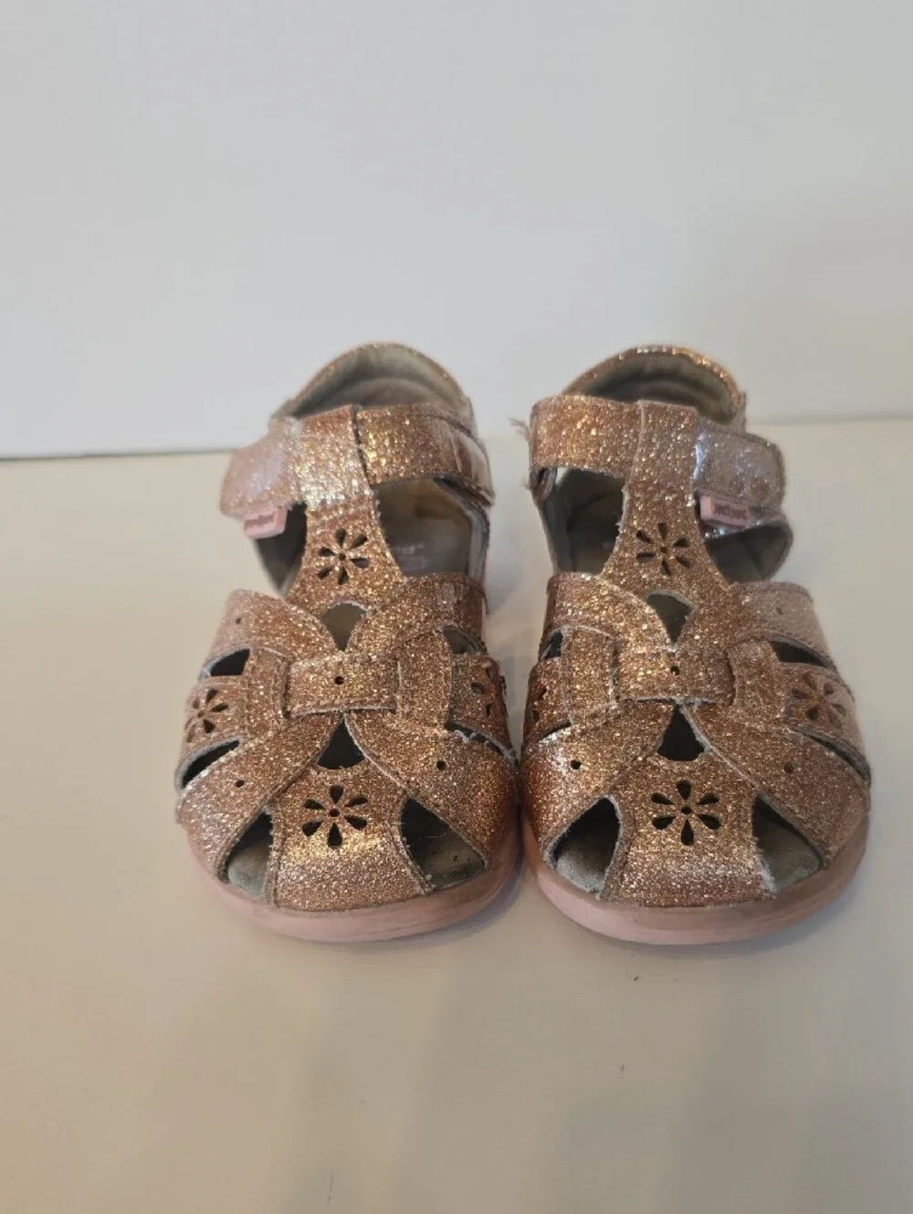pediped Girls' Glitter Open-Toe Sandals in Rose-Gold Sparkle